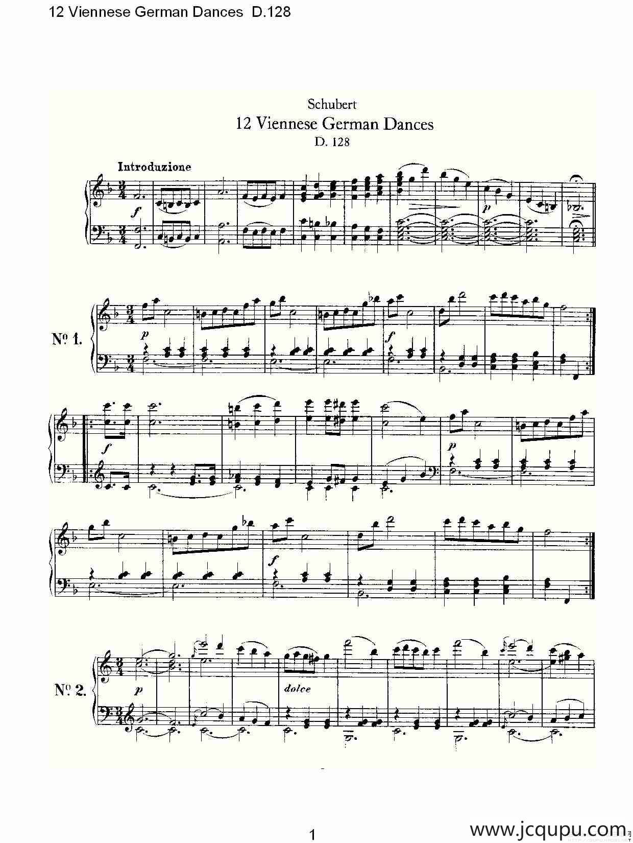 12 Viennese German Dances D.128（12德国维也纳舞曲D.128）简谱