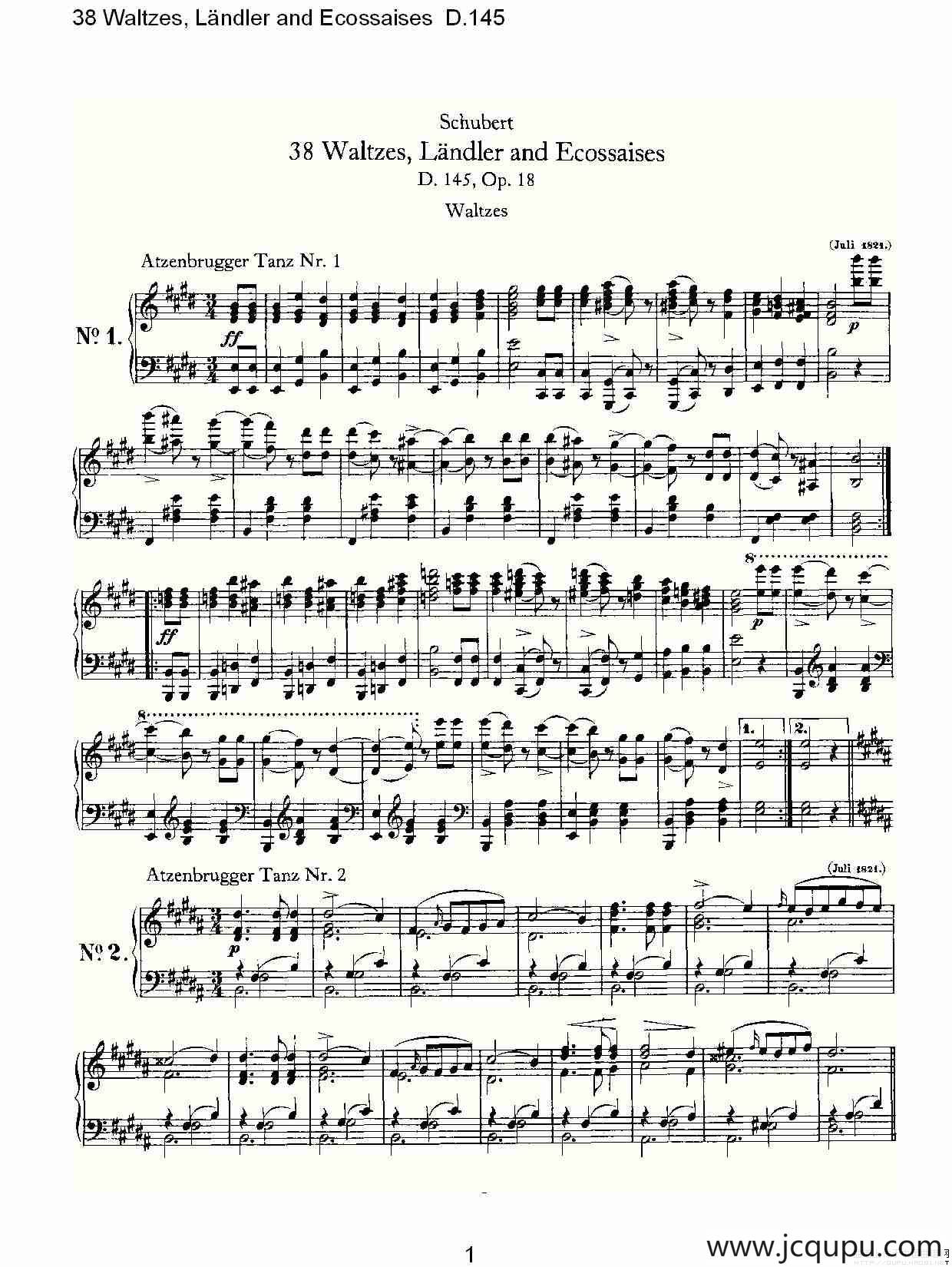 38华尔兹舞曲, Ländler and Ecossaises D.145简谱