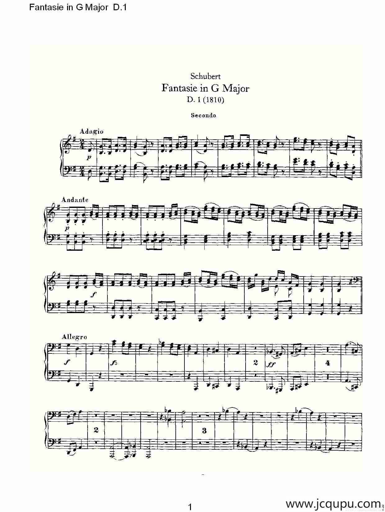 Fantasie in G Major D.1（G大调幻想曲D.1）简谱