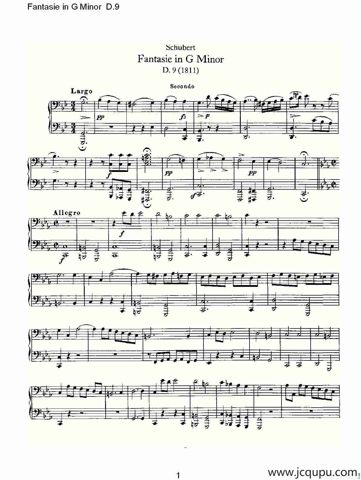 Fantasie in G Minor D.9（G小调幻想曲D.9）简谱