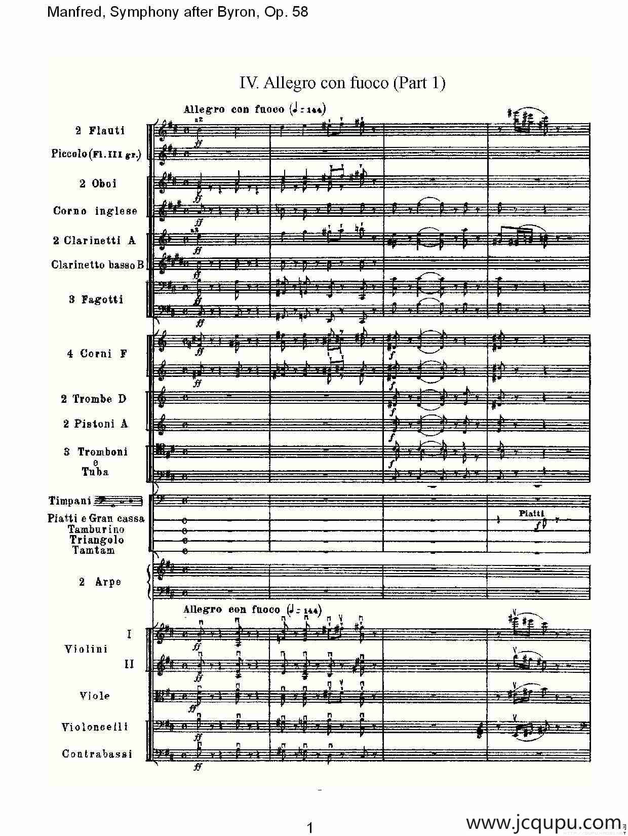 Manfred, Symphony after Byron, Op.58第四乐章第一部（一）简谱