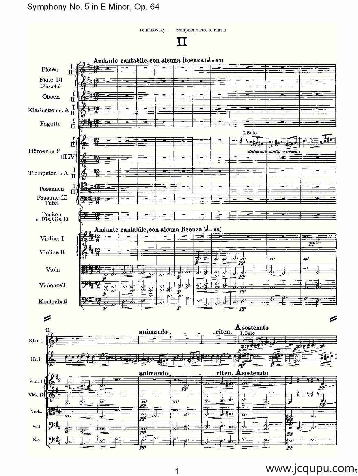 Symphony No. 5 in E Minor, Op.64（E小调第五交响曲 Op.64 第）简谱