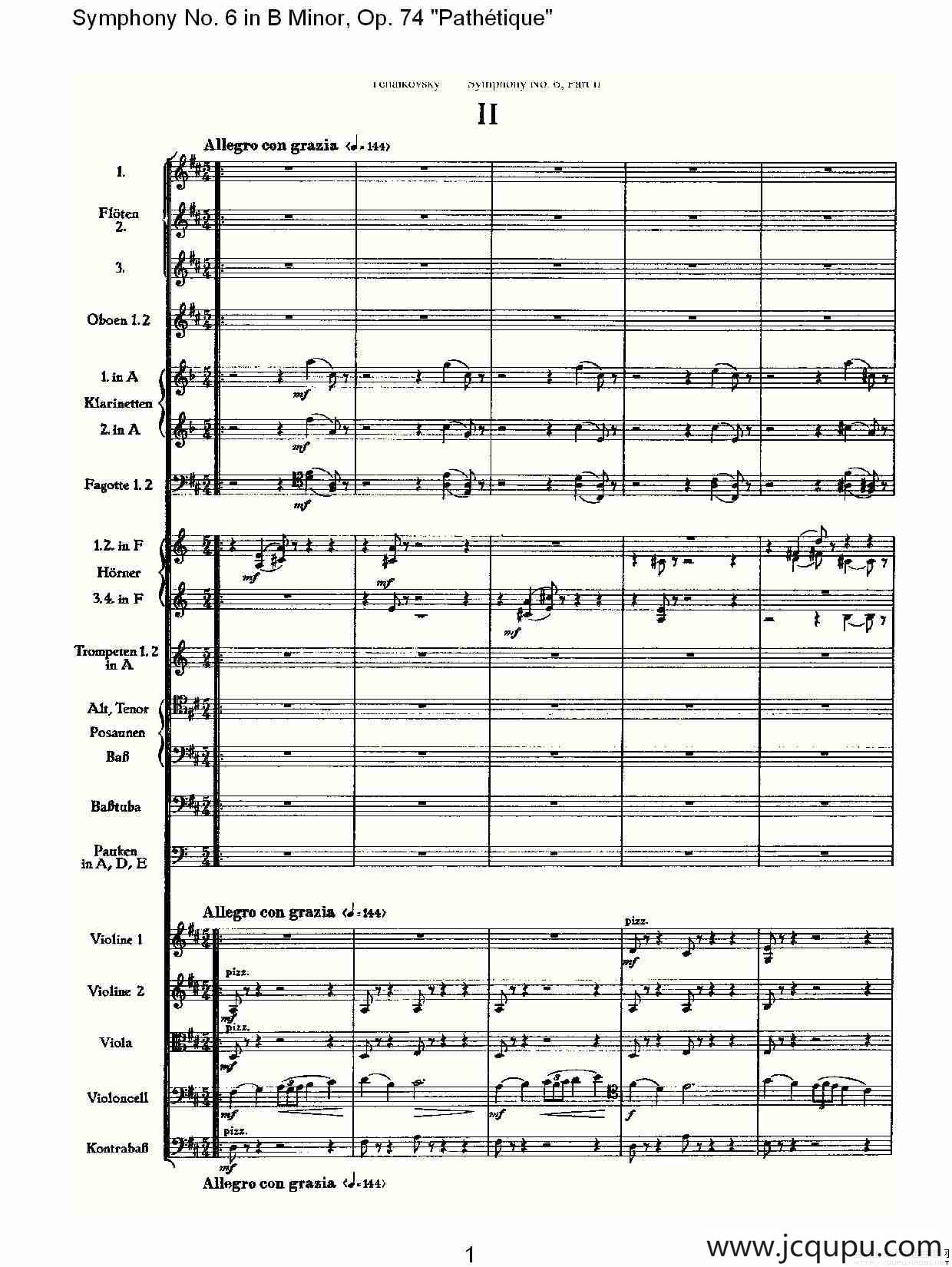 B小调第六交响曲,Op.74（第二乐章）简谱