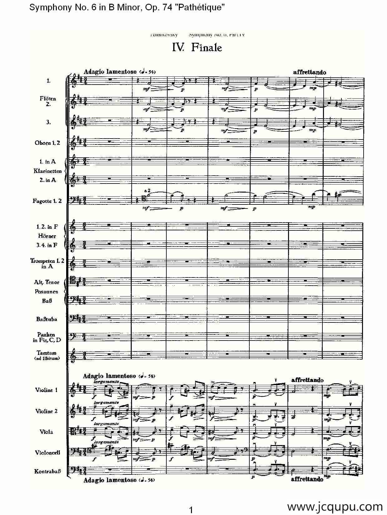 B小调第六交响曲,Op.74（第四乐章[一]）简谱