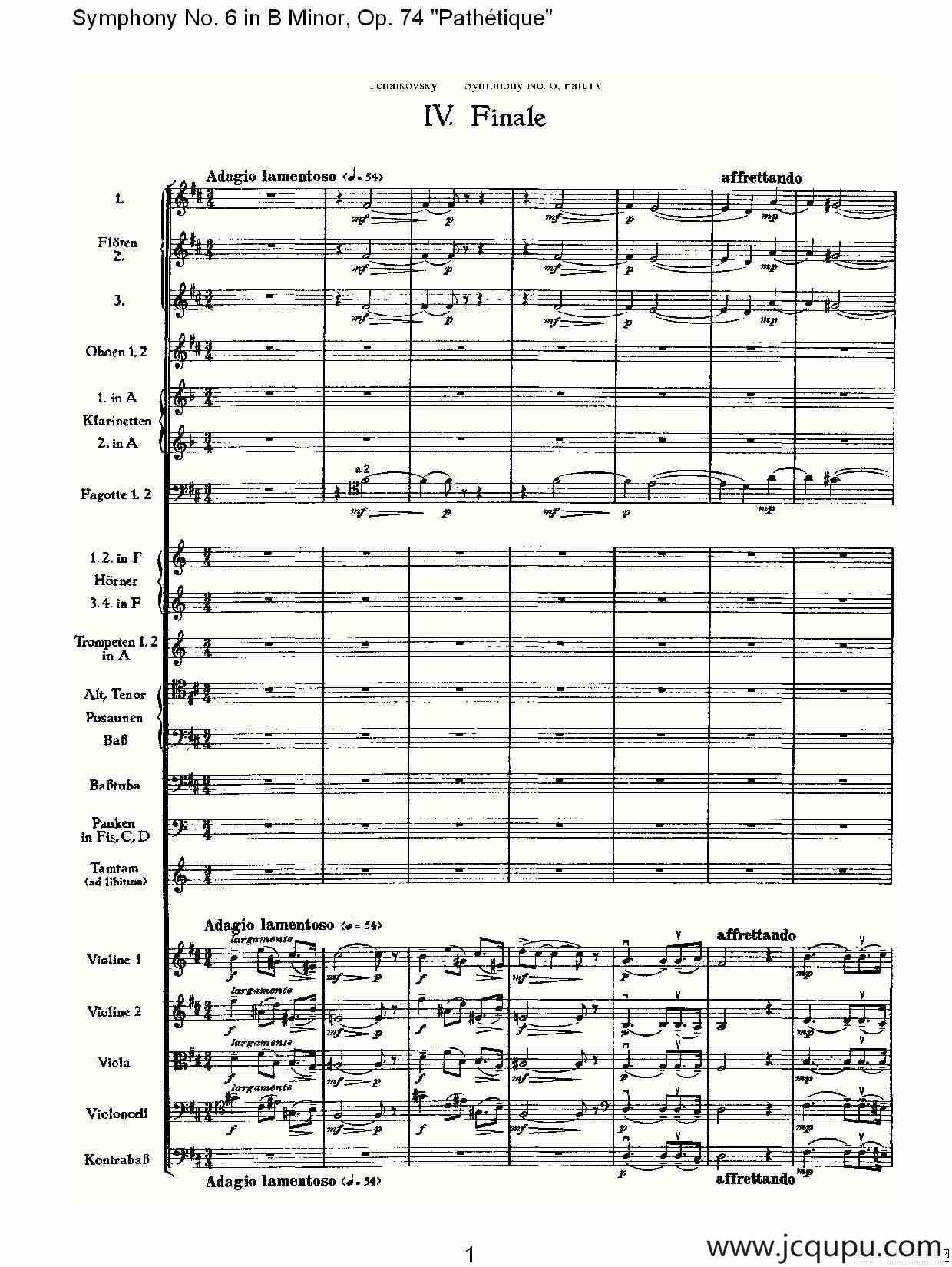 B小调第六交响曲,Op.74（第四乐章[二]）简谱