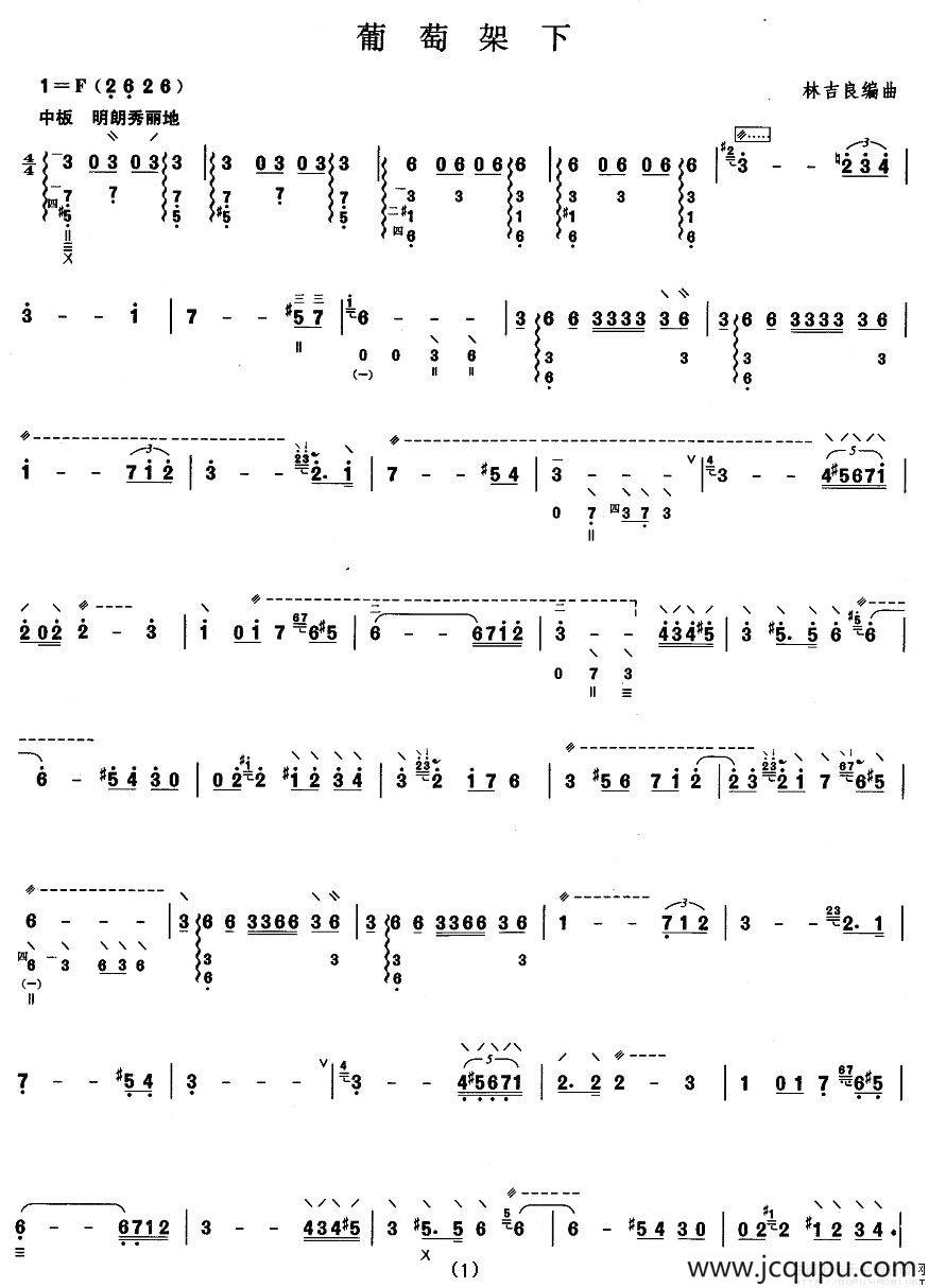 柳琴考级曲目七级：葡萄架下简谱