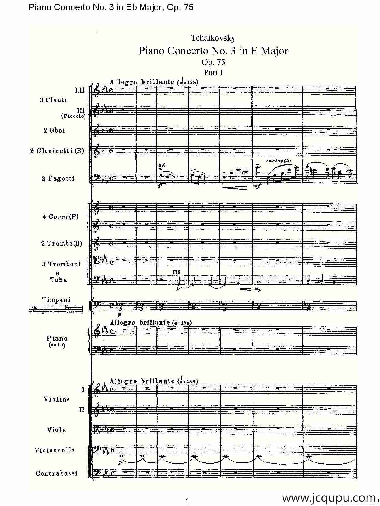 Piano Concerto No.3 in Eb Major,Op.75（Eb大调第三钢琴协奏曲）简谱