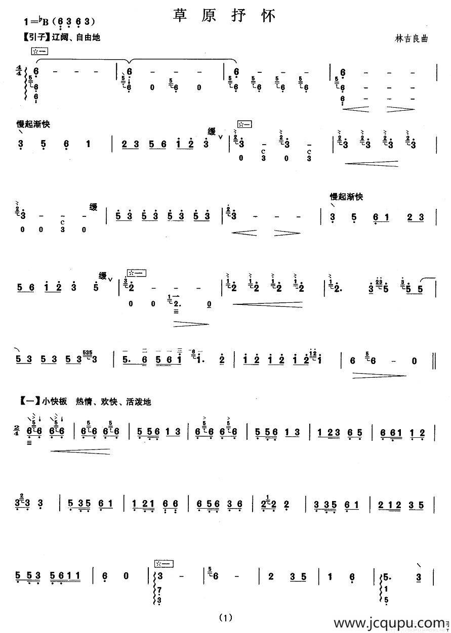 柳琴考级曲目七级：草原抒怀简谱