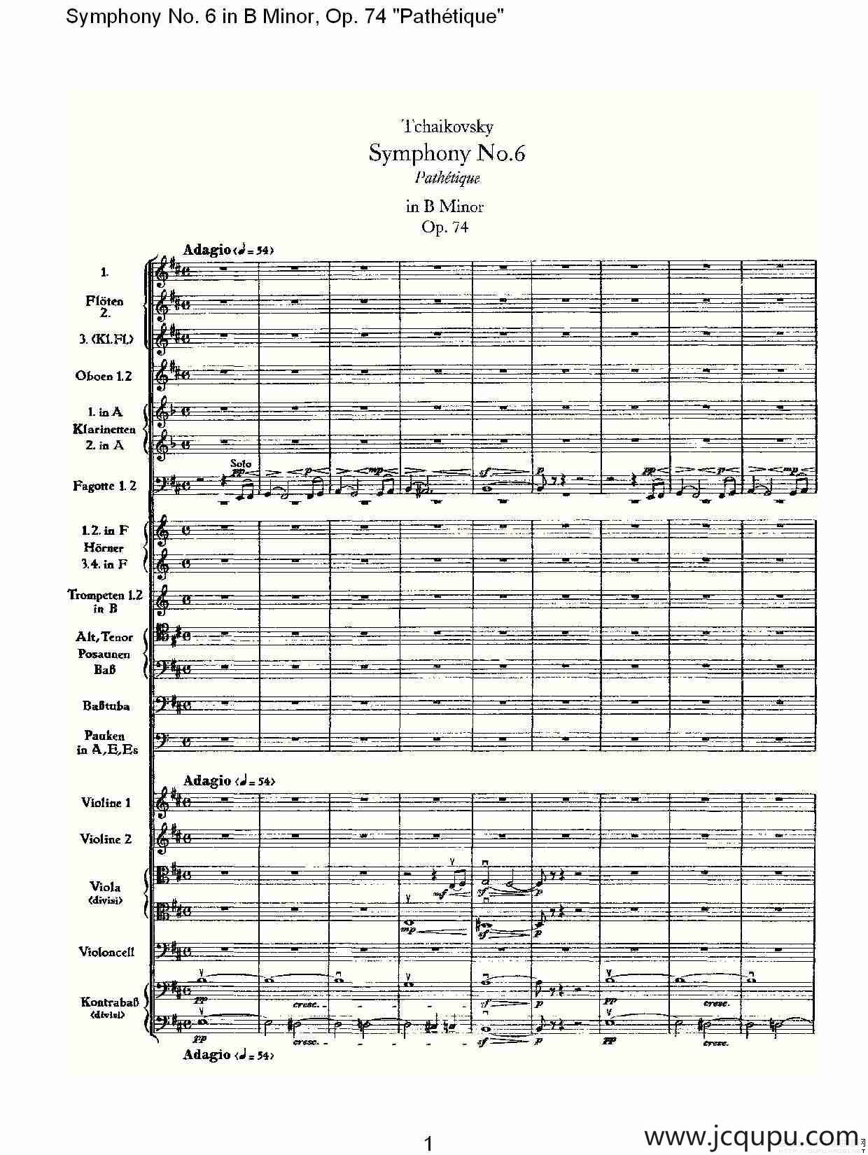 B小调第六交响曲,Op.74（第一乐章[一]）简谱