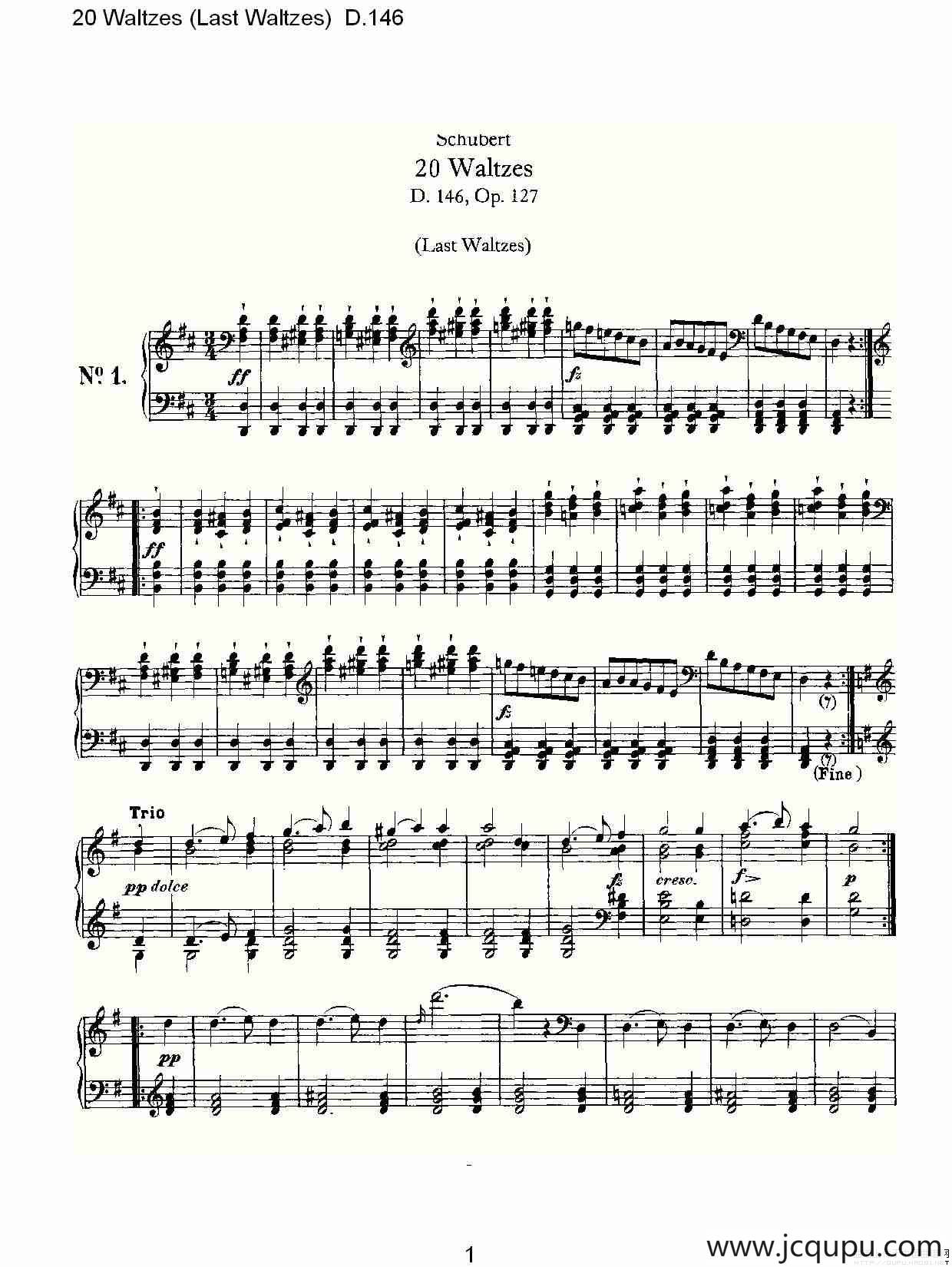 20 Waltzes（Last Waltzes) D.14）简谱
