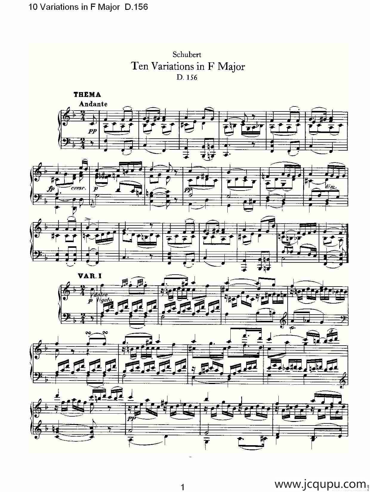 10 Variations in F Major D.156（F大调10变奏曲 D.156）简谱