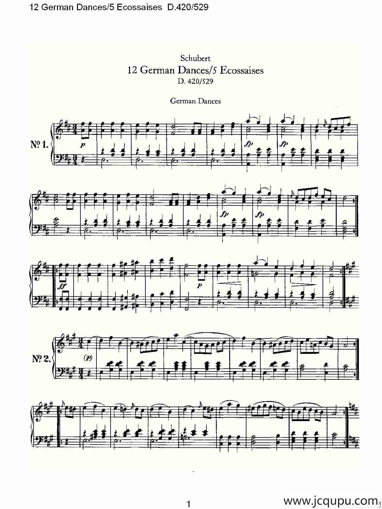 12 German Dances/5 Ecossaises D.420/529简谱