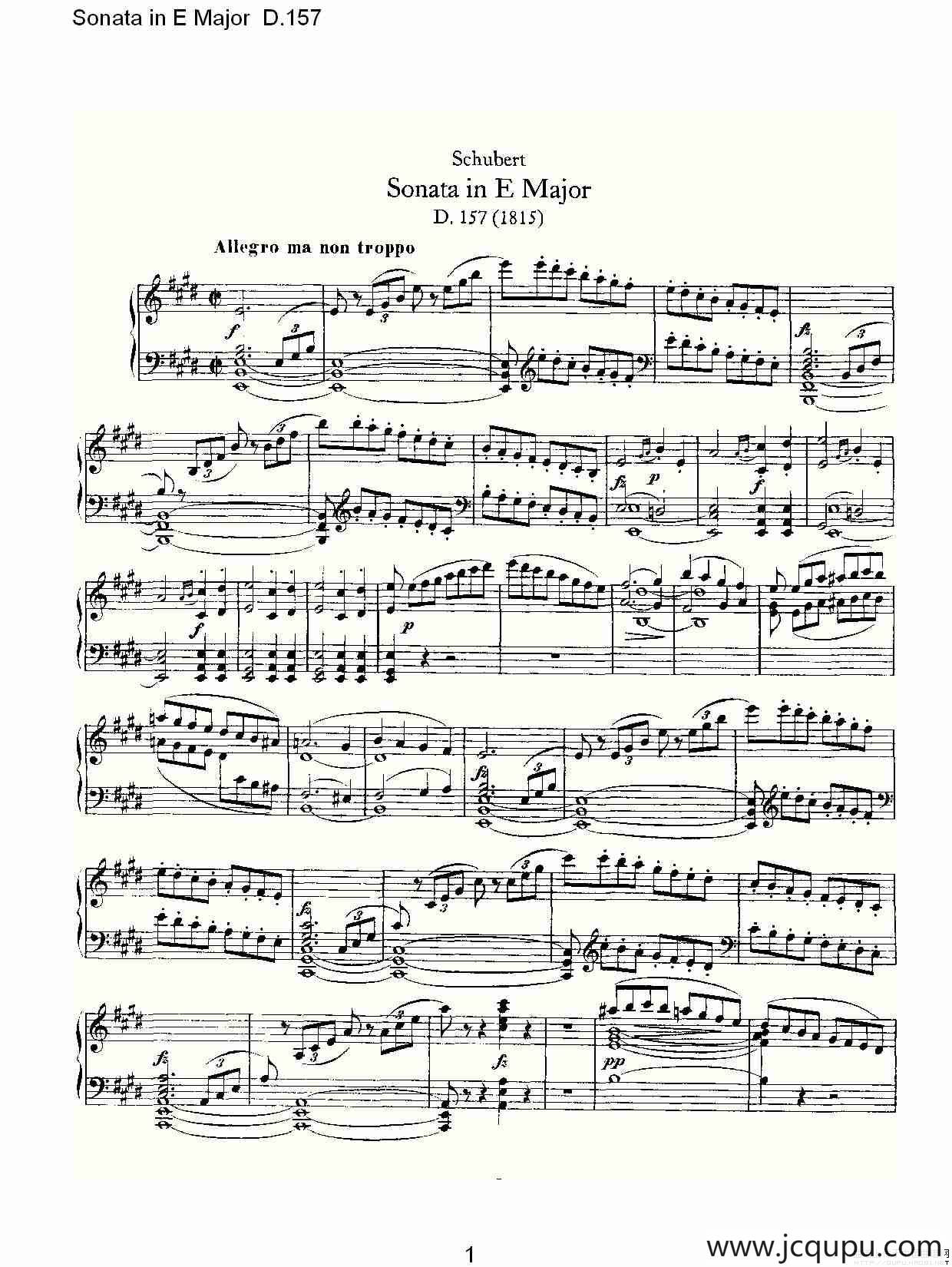 Sonata in E Major D.157（E大调奏鸣曲 D.157）简谱