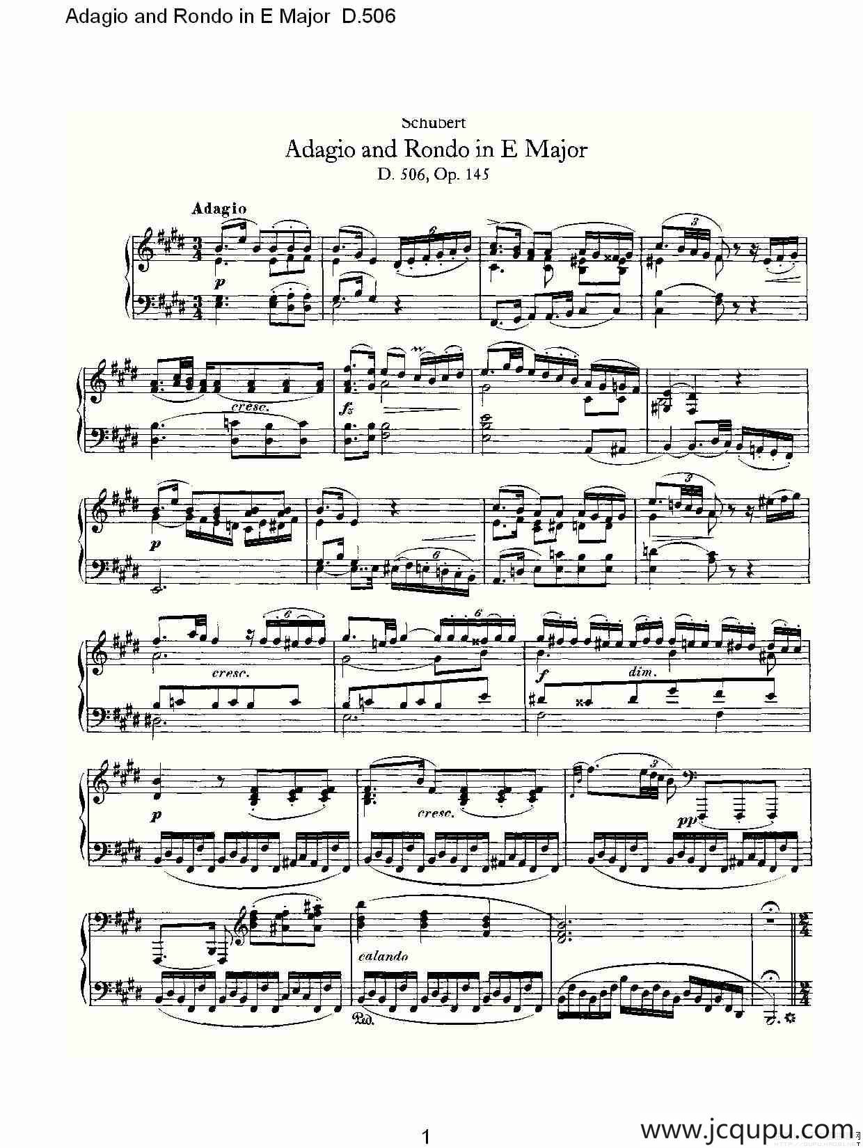 Adagio and Rondo in E Major D.506（E大调柔板回旋曲 D.506）简谱