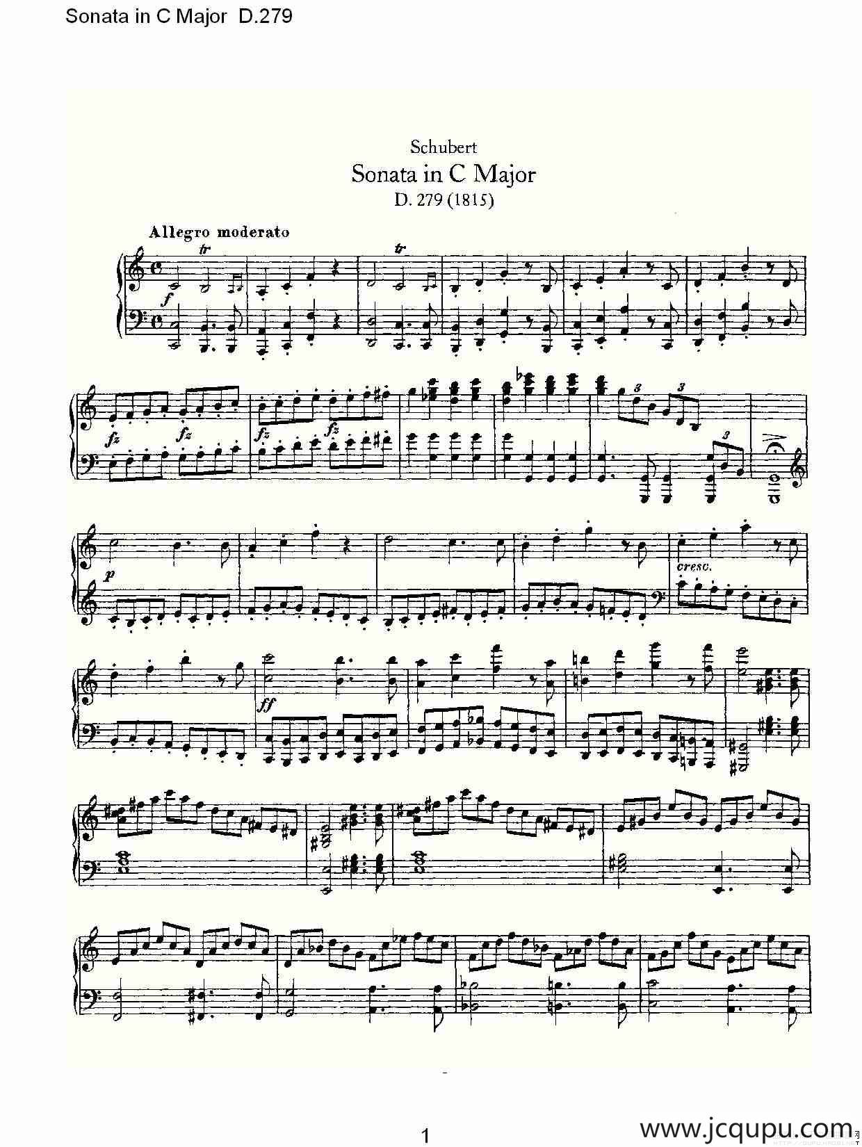 Sonata in C Major D.279（C大调奏鸣曲 D.279）简谱