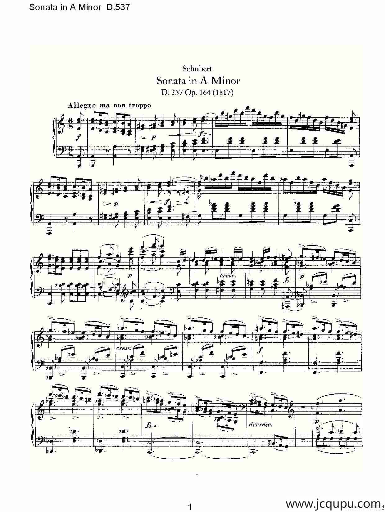 Sonata in A Minor D.537（A小调奏鸣曲D.537）简谱