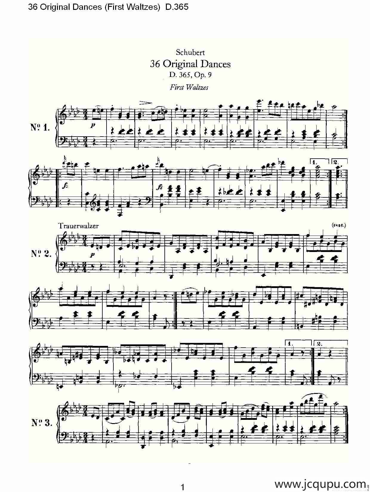 36 Original Dances（First Waltzes) D.36）简谱