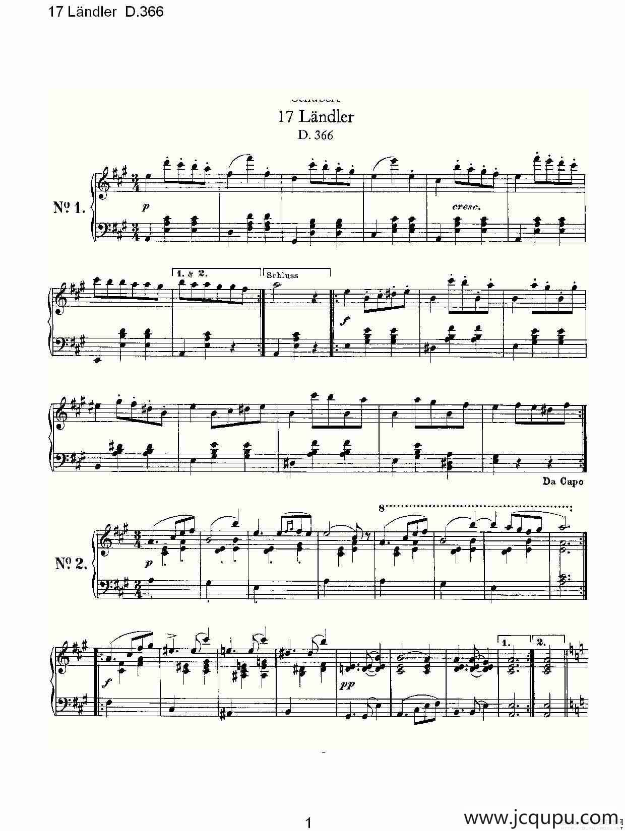 17 Ländler D.366简谱