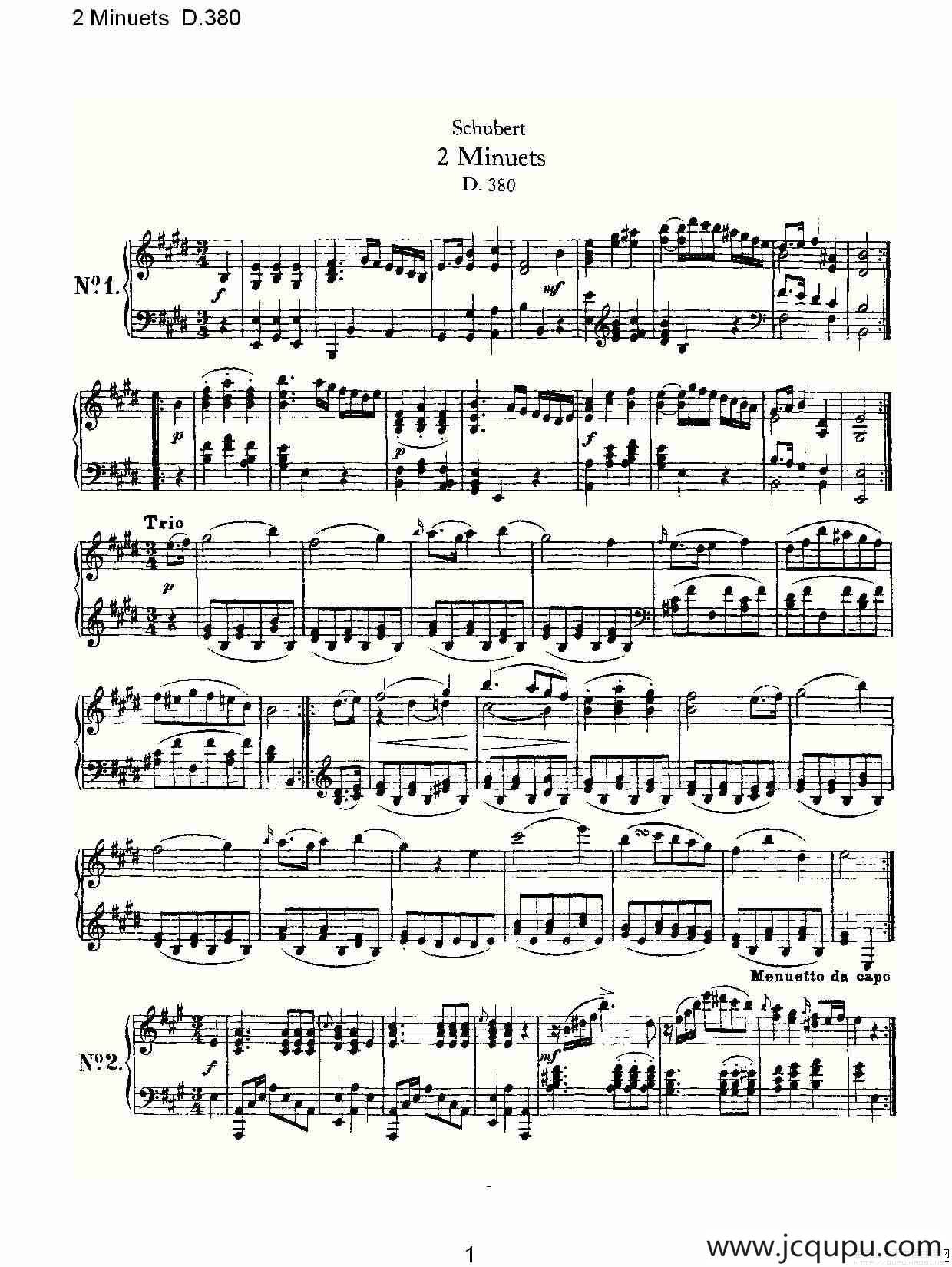 2 Minuets D.380（2 米奴哀小步舞曲 D.380）简谱