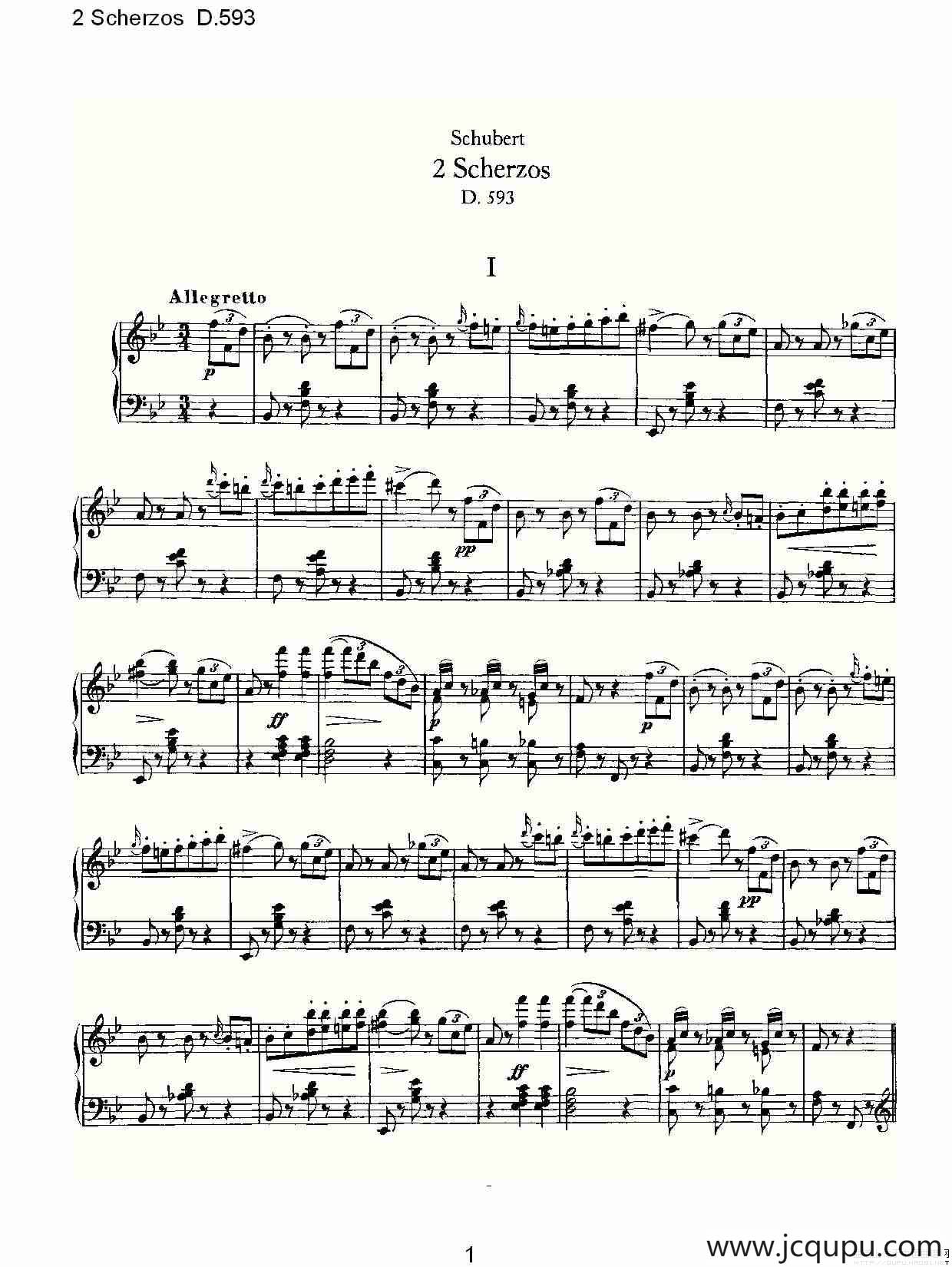 2 Scherzos D.593（谐谑曲二 D.593）简谱