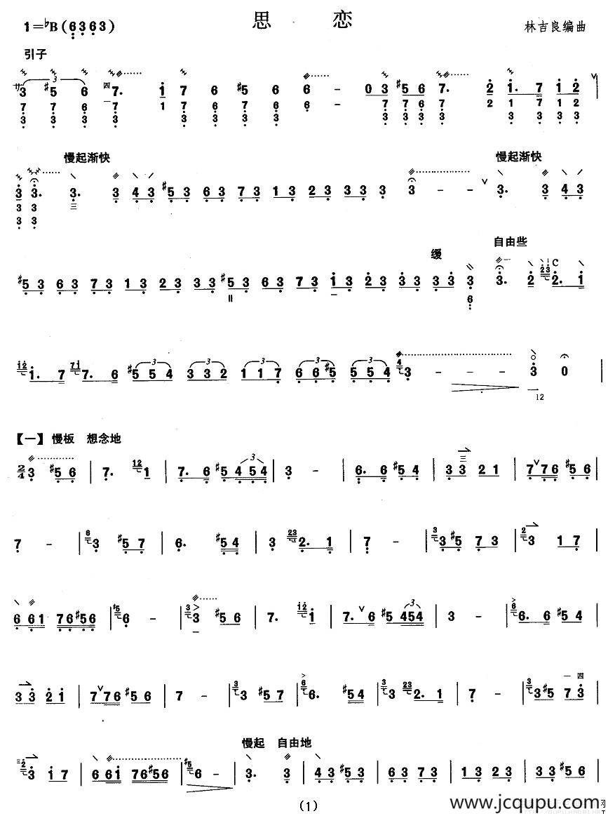 柳琴考级曲目八级：思恋简谱