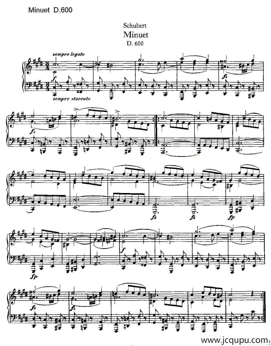 Minuet D.600 米奴哀小步舞曲D.600简谱