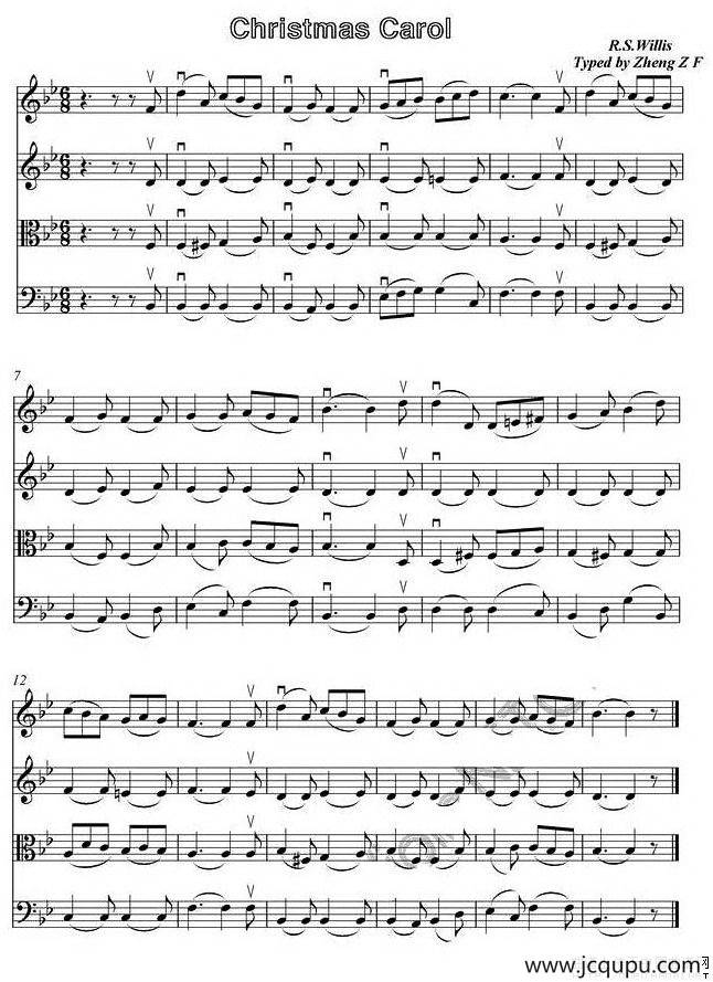 圣诞合唱（四重奏谱小提琴谱）简谱