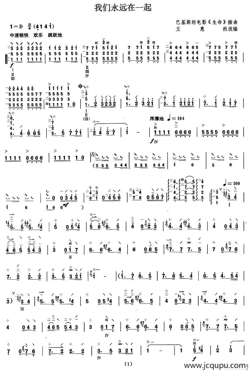 柳琴考级曲目八级：我们永远在一起简谱