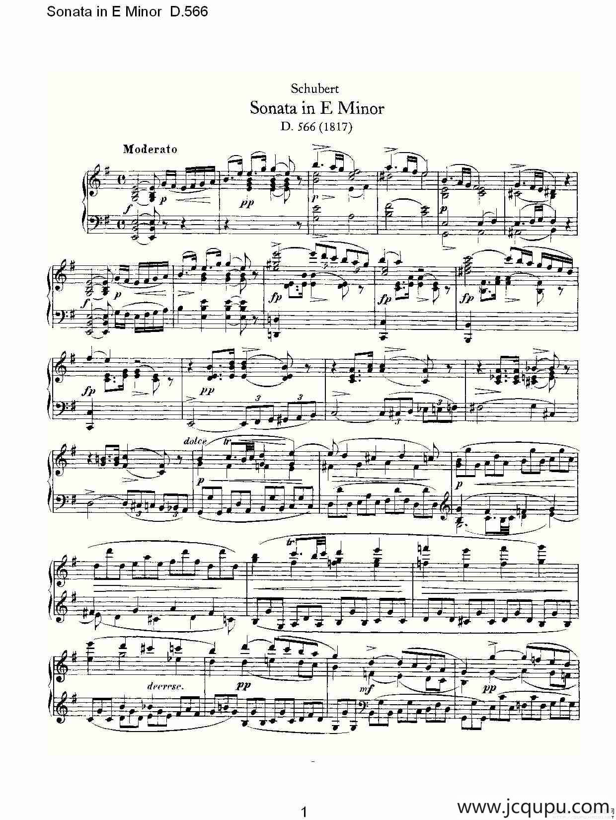 Sonata in E Minor D.566（E小调奏鸣曲 D.566）简谱