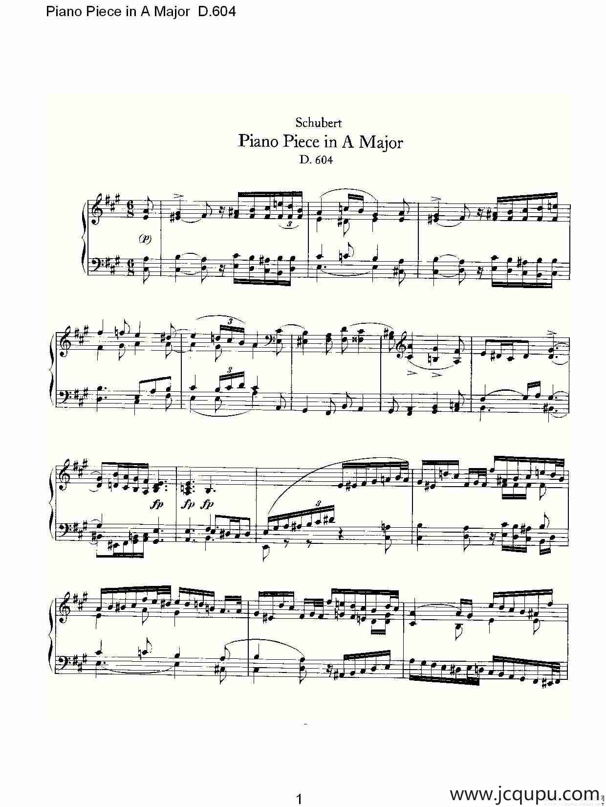 Piano Piece in A Major D.604（A大调钢琴联奏 D.604）简谱