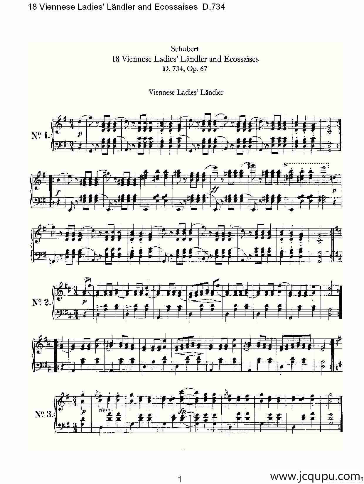 18 Viennese Ladies' Ländler and Ecossaises D.简谱