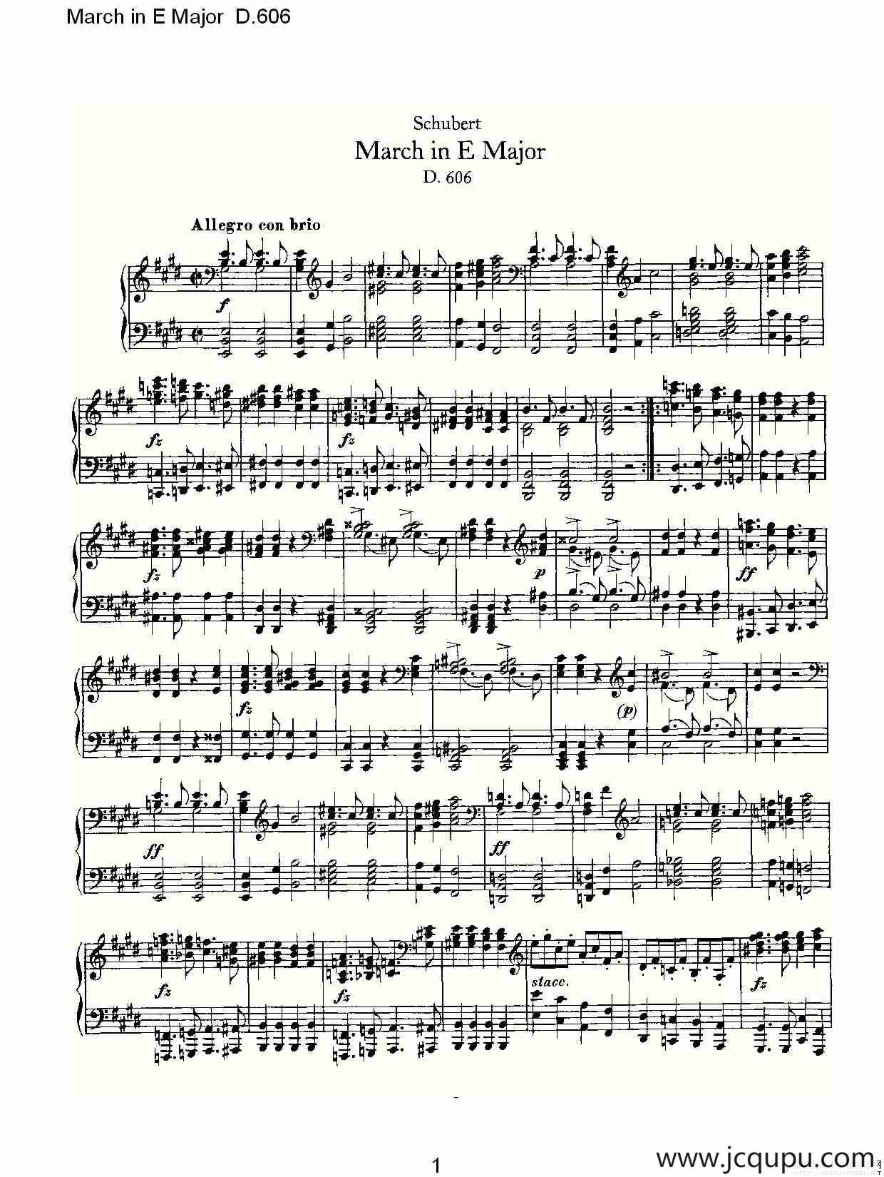 March in E Major D.606（E大调进行曲 D.606）简谱