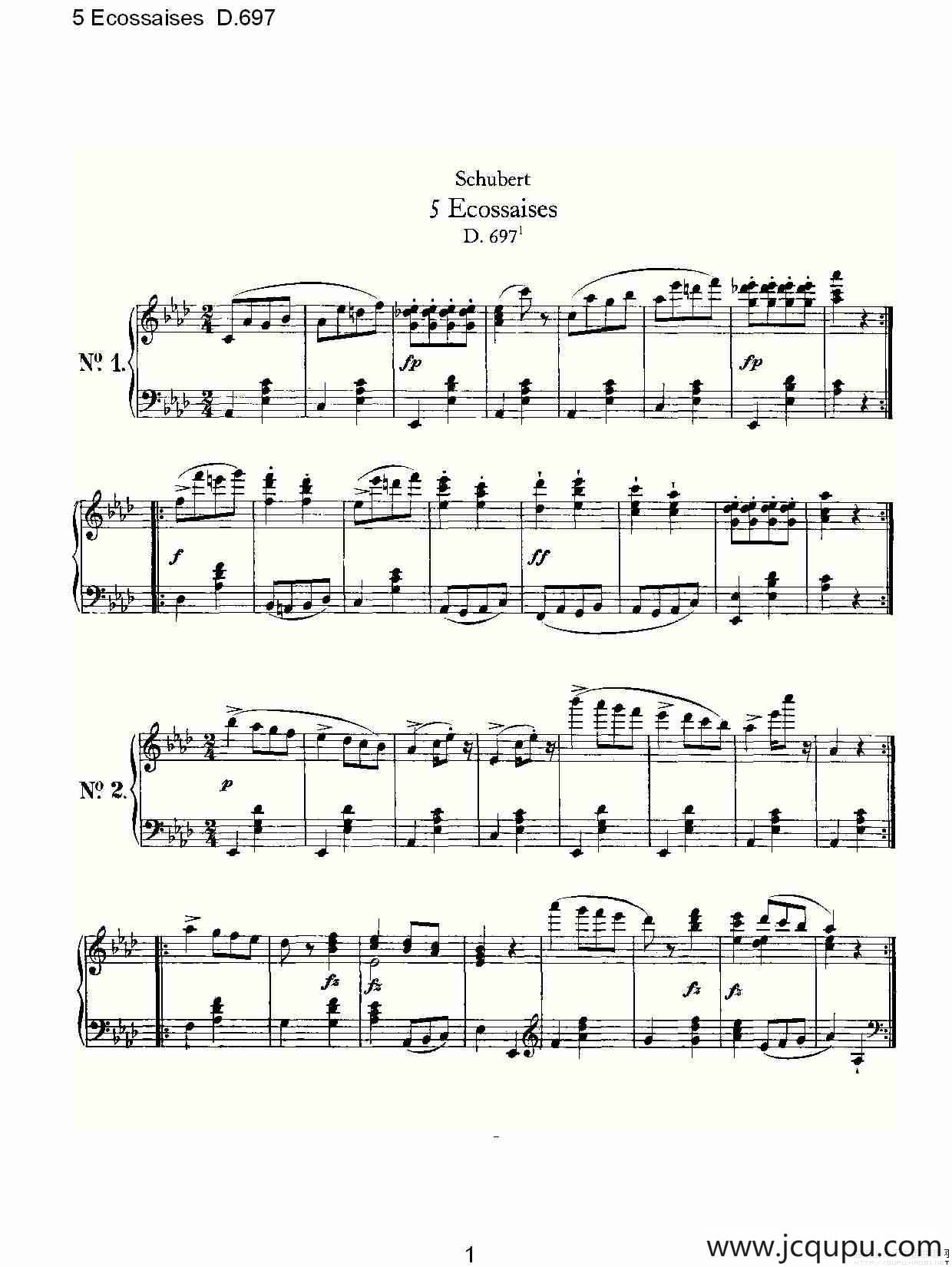 5 Ecossaises D.697简谱
