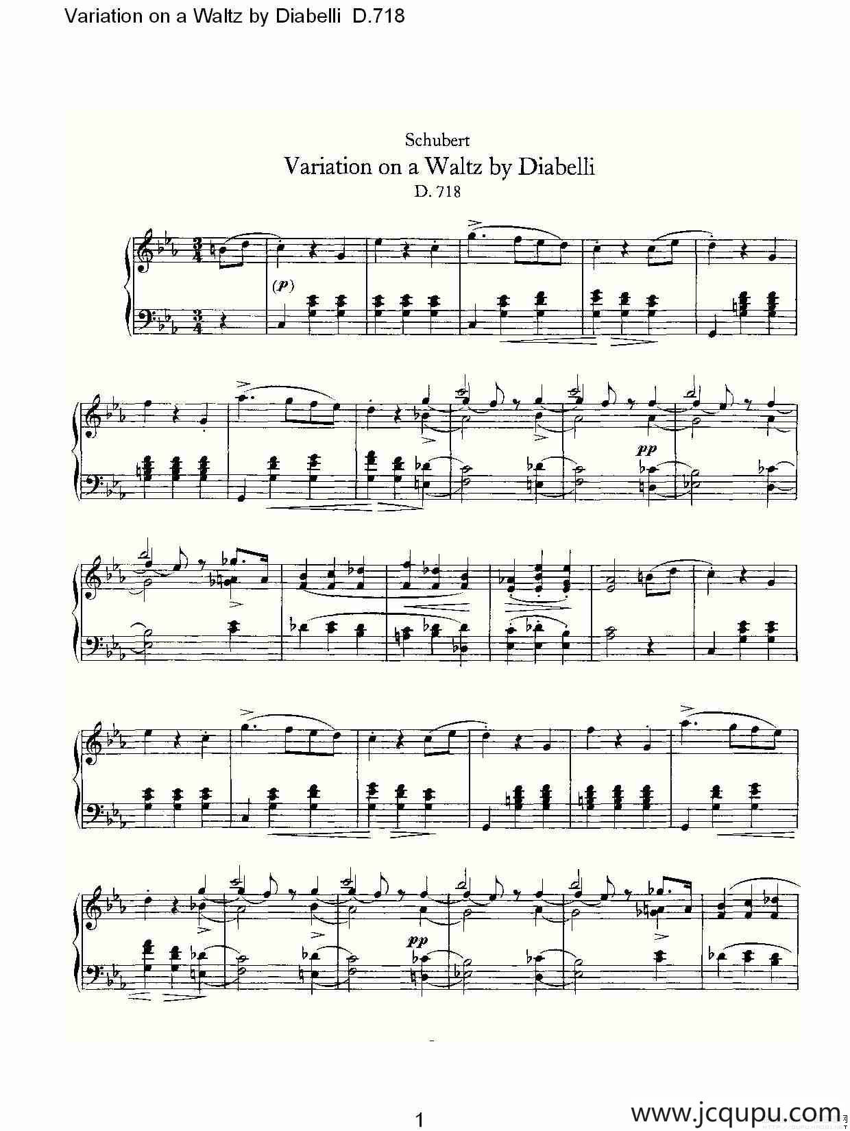 Variation on a Waltz by Diabelli D.718（Diabelli华尔）简谱
