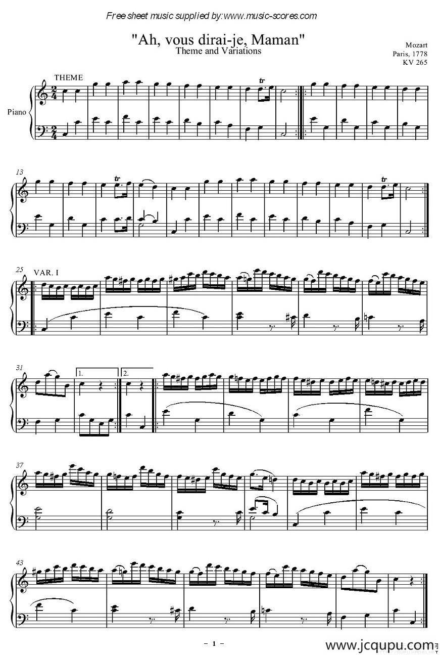 Ah,vous dirai-je,Maman（小星星变奏曲）简谱