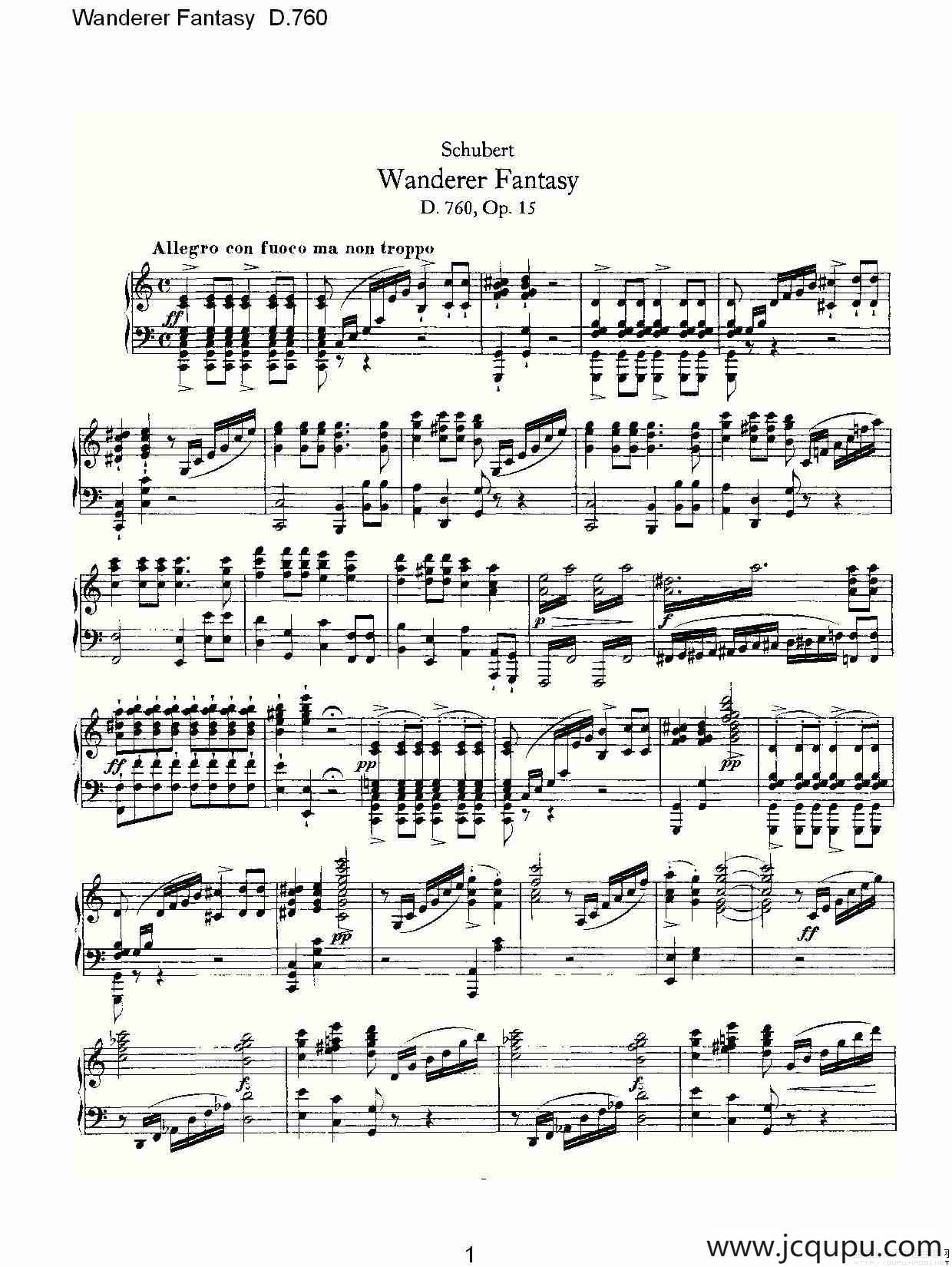 Wanderer Fantasy D.760（幻想的流浪者 D.760）简谱