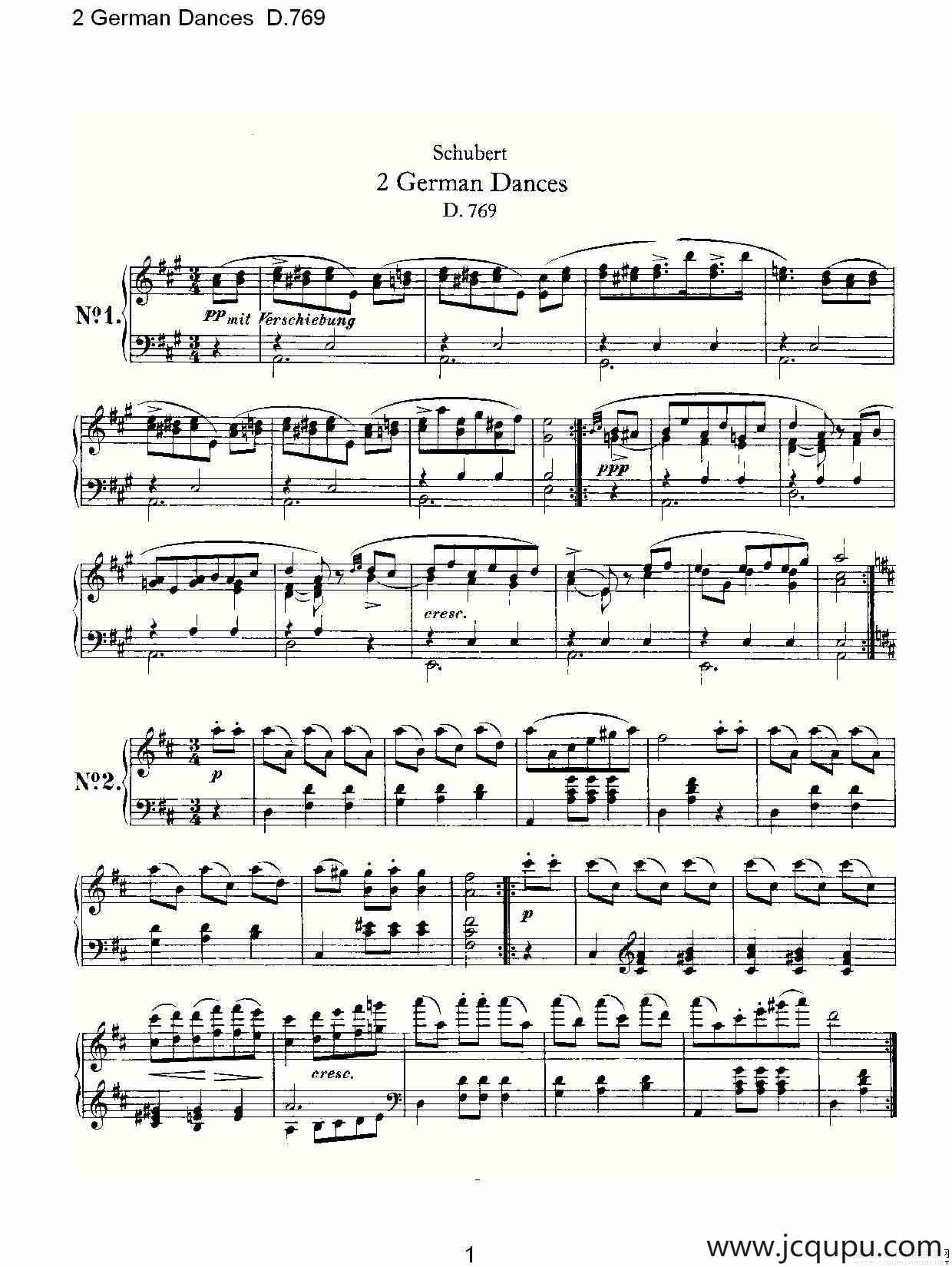 2 German Dances D.769（2 德国舞曲 D.769）简谱