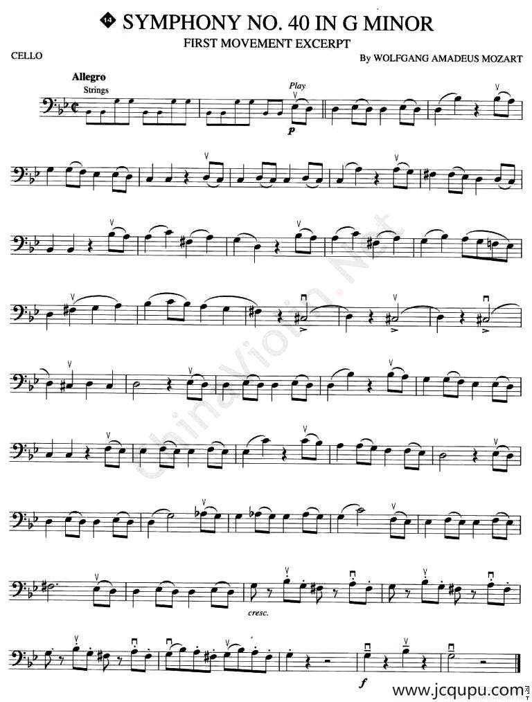 SYMPHONY No.40 IN G MINOR（大提琴谱）简谱