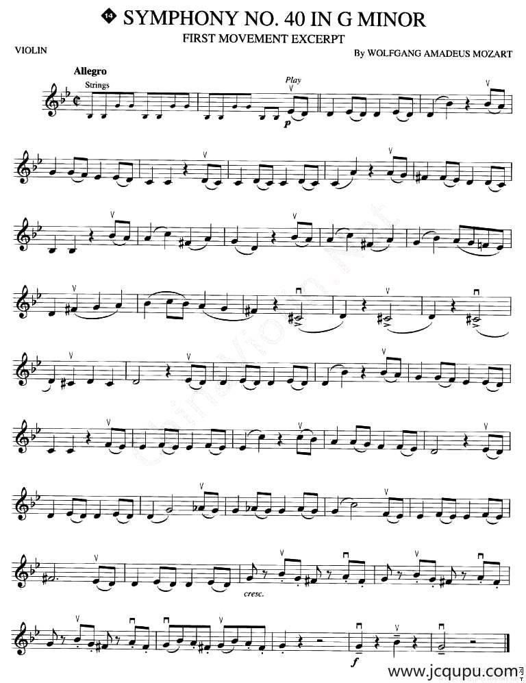 SYMPHONY No.40 IN G MINOR（小提琴谱）简谱