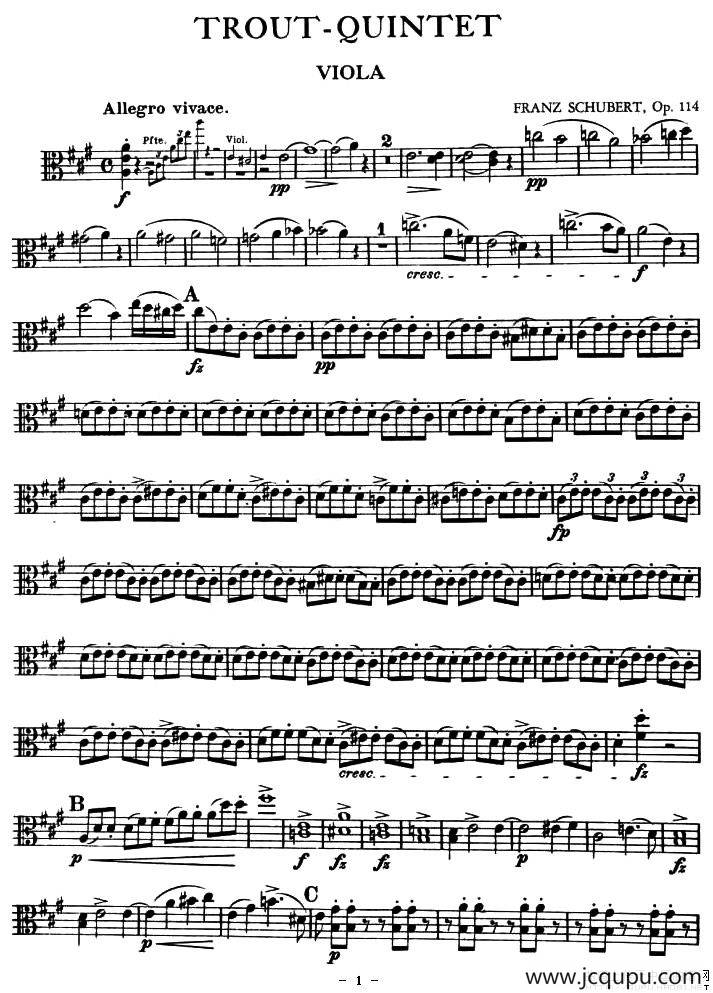 TROUT-QUARTET（中提琴谱）简谱