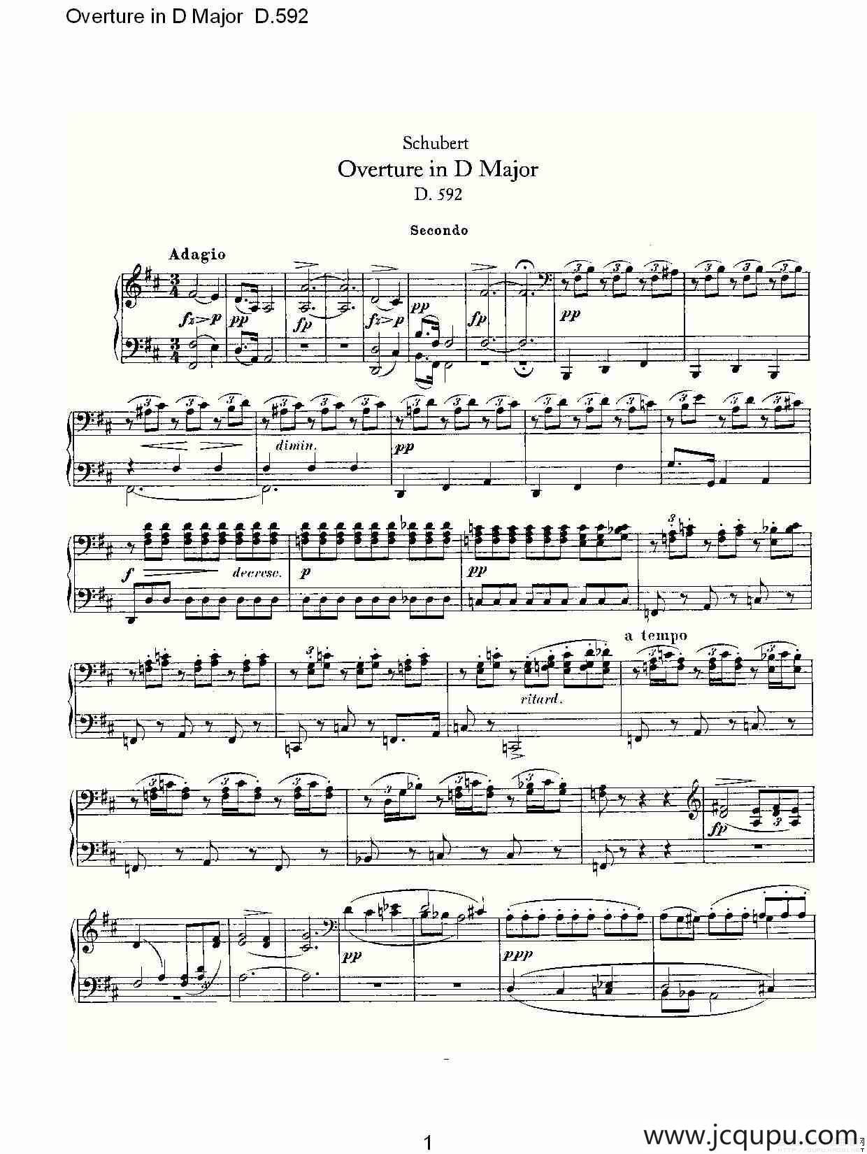 Overture in D Major D.592（Ｄ大调序曲 D.592）简谱