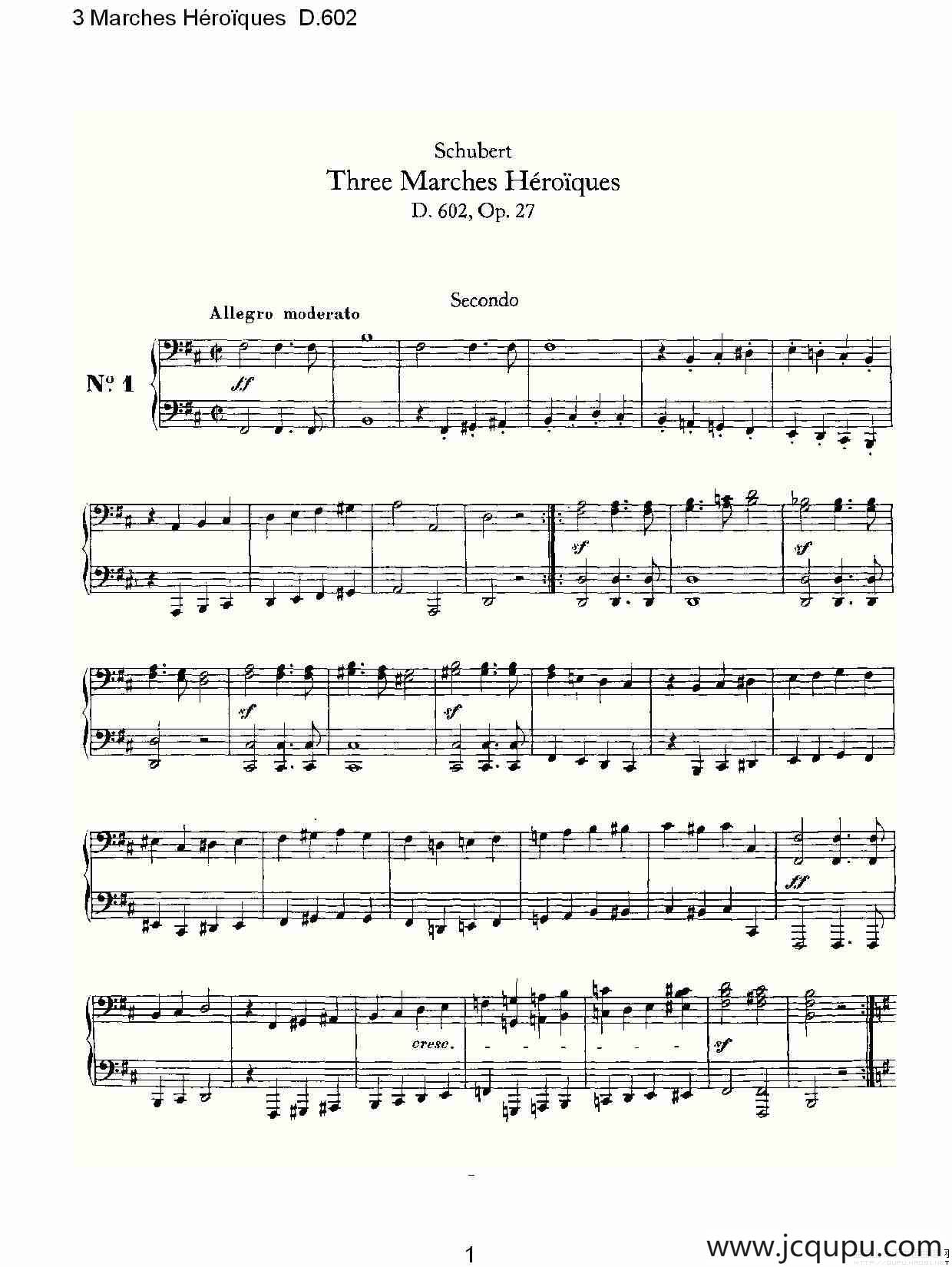 3 Marches Héroïques D.602（3 进行曲Héroïque）简谱