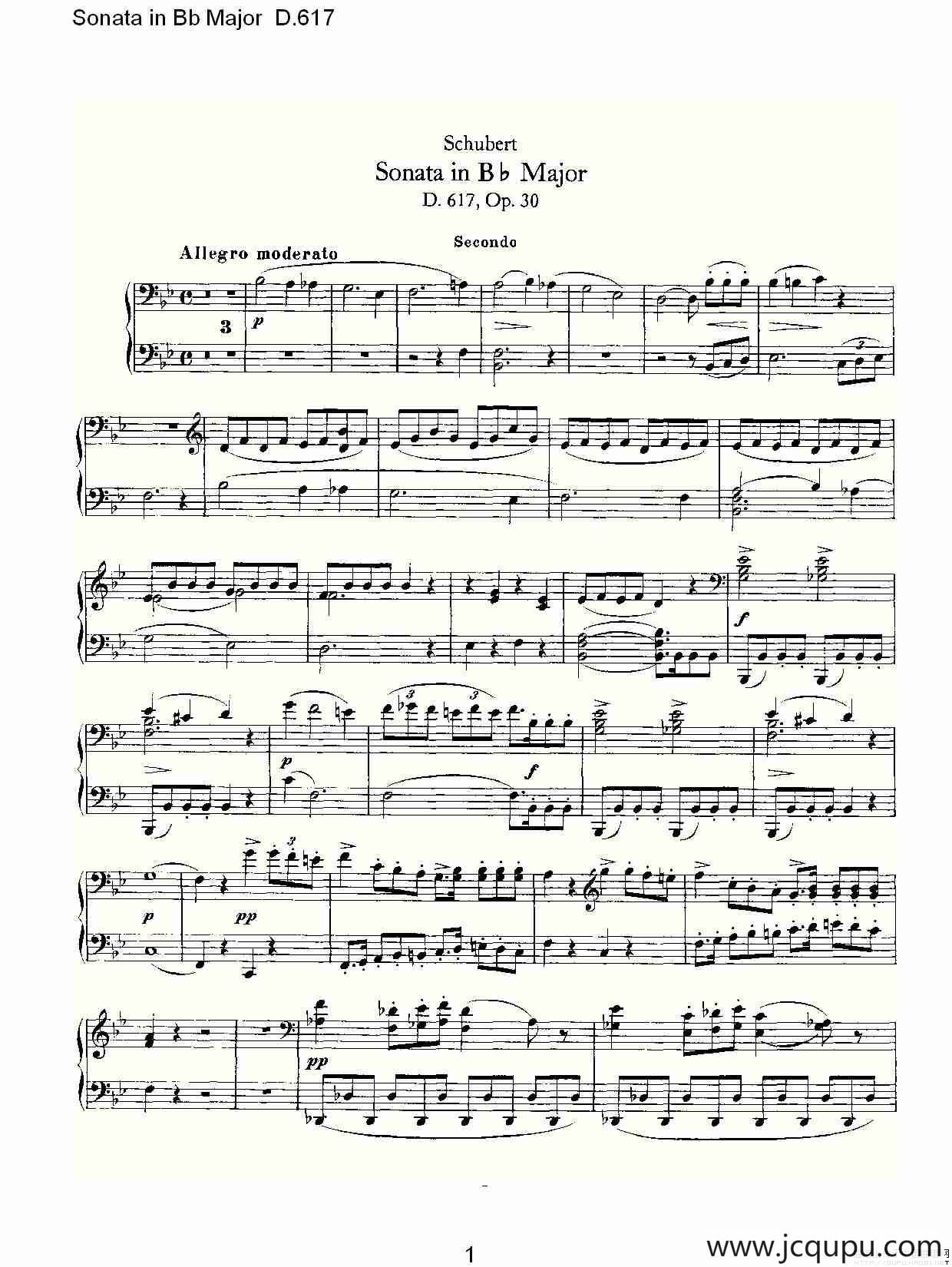 Sonata in Bb Major D.617（Bb大调奏鸣曲 D.617）简谱