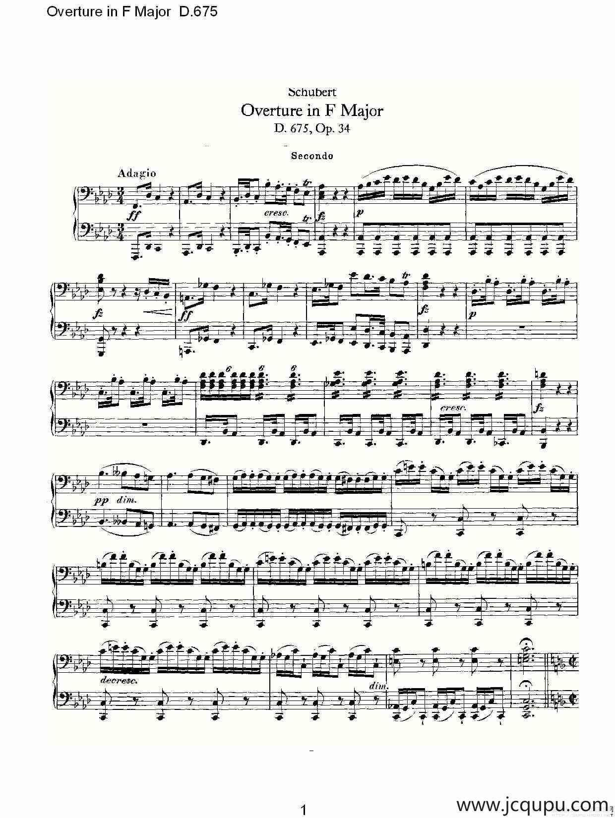 Overture in F Major D.675（Ｆ大调序曲 D.675）简谱