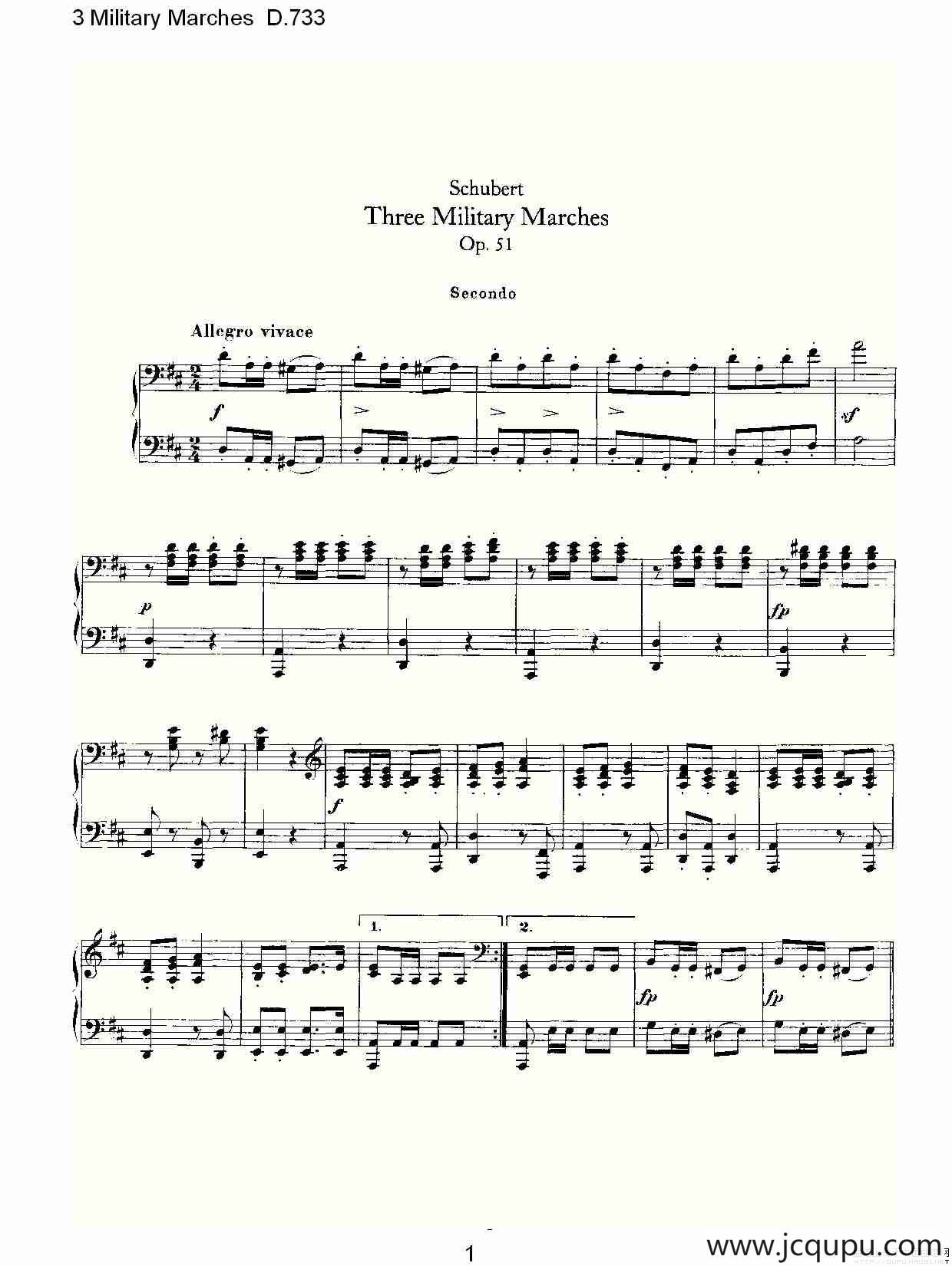 3 Military Marches D.733（3 士兵进行曲 D.733）简谱