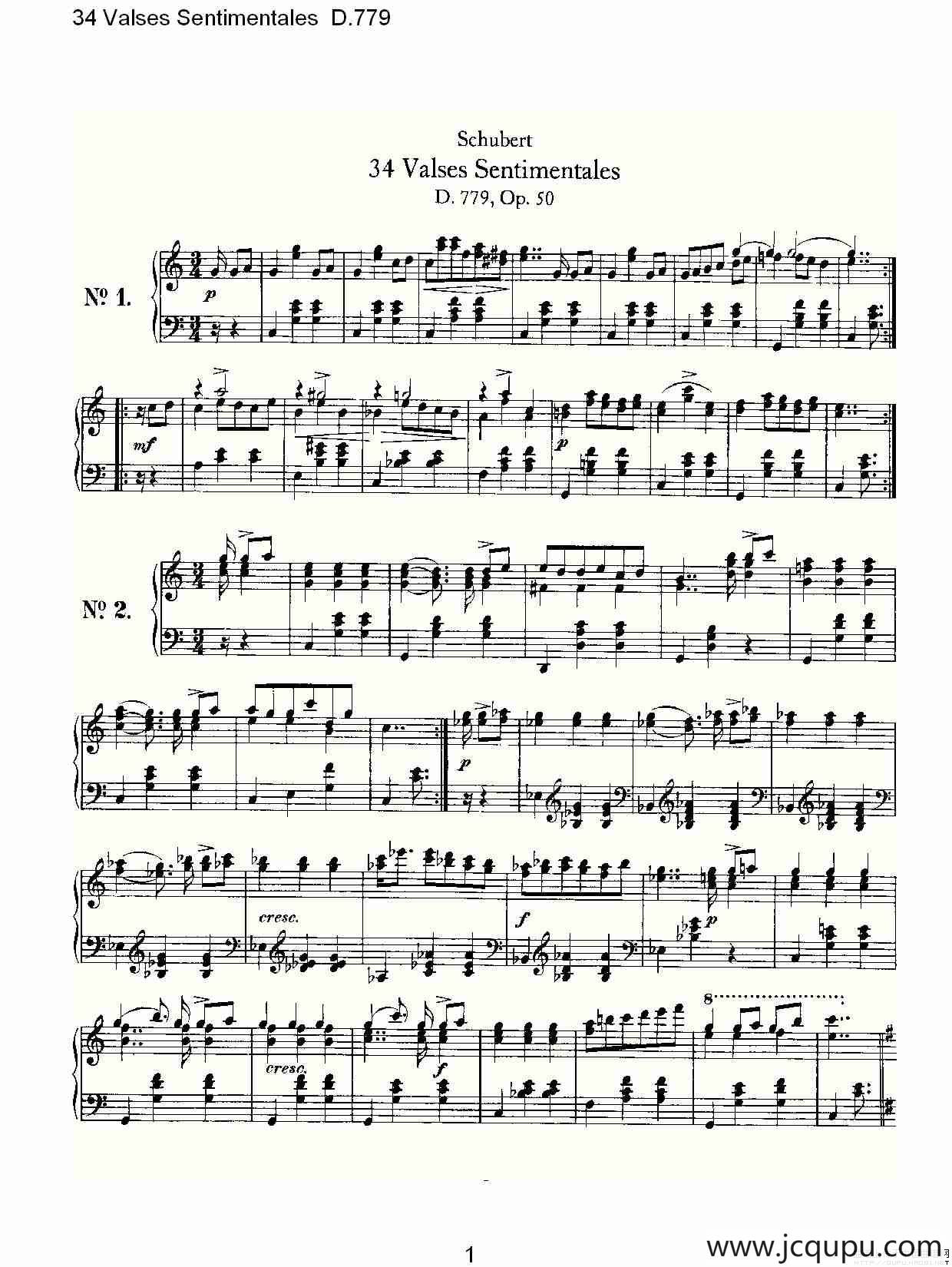 34 Valses Sentimentales D.779（34 伤感圆舞曲 D.779）简谱