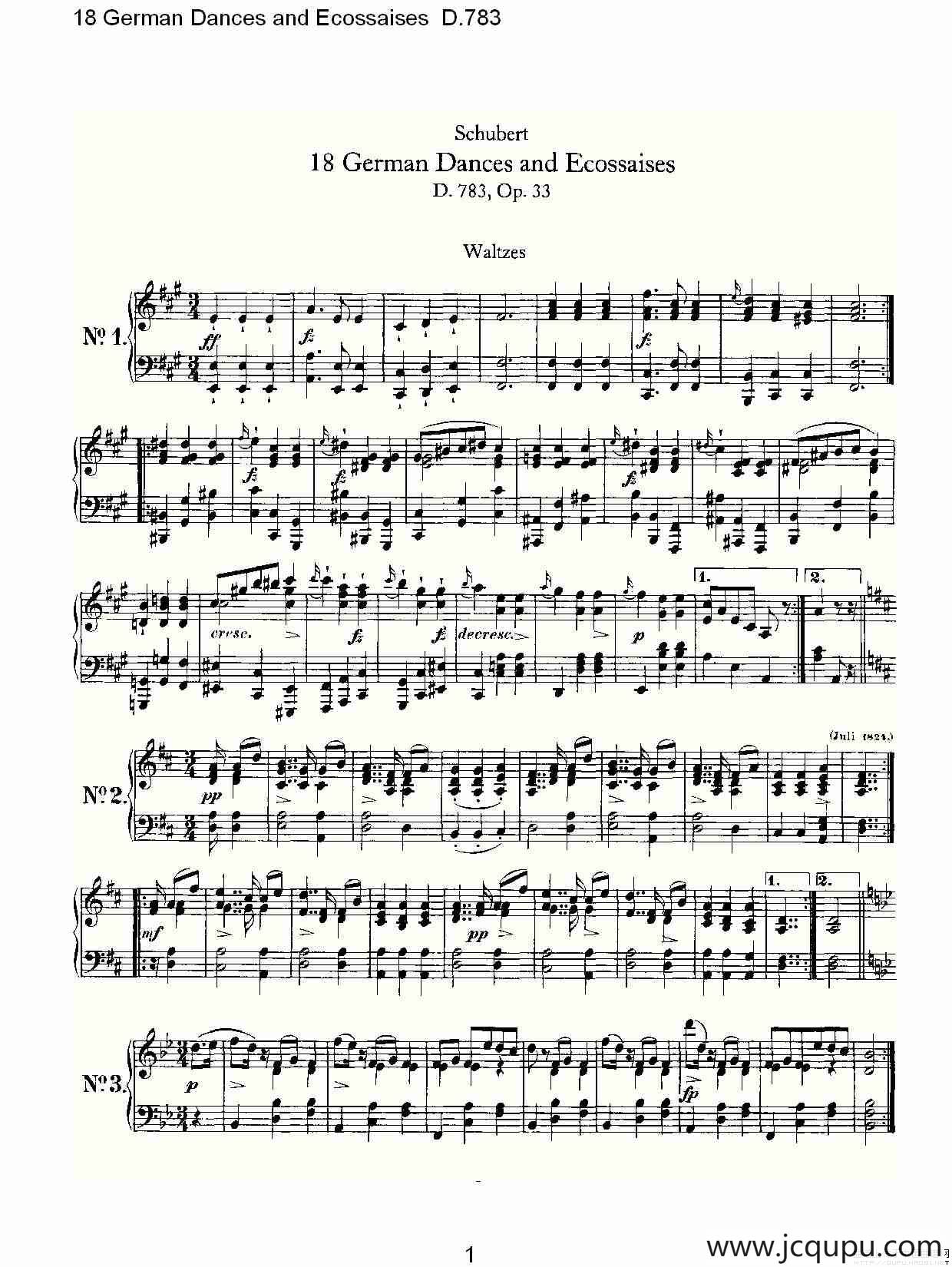18 German Dances and Ecossaises D.783（18 德国舞曲与 Ec）简谱
