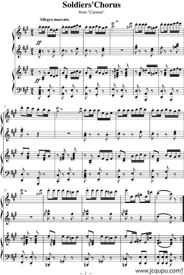 Soldiers'Chorus（卡门序曲）（四手联弹）简谱