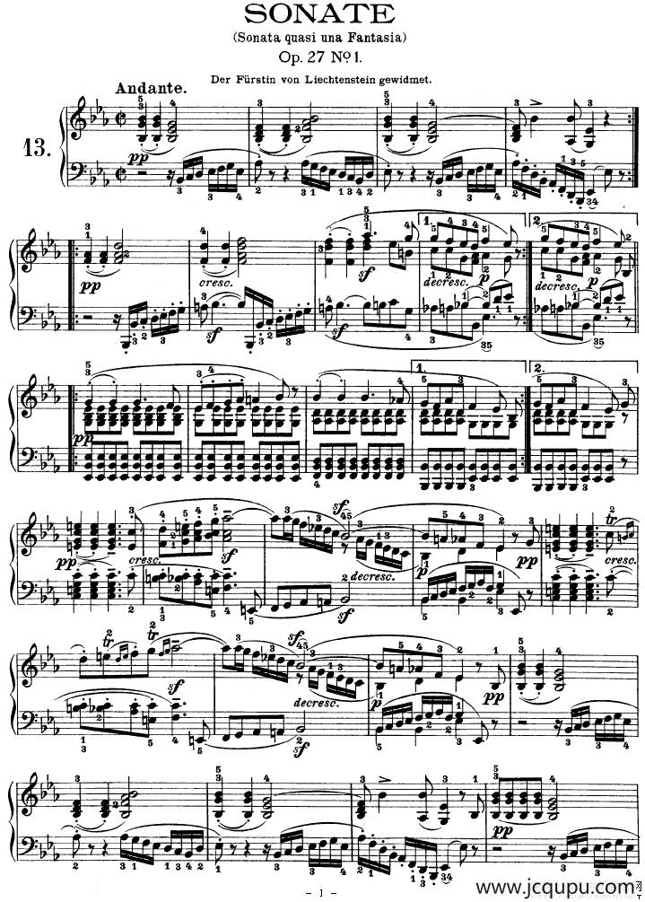SONATE（第十三钢琴奏鸣曲-Op.27 No.1）简谱