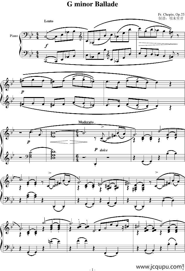 G minor Ballade（G小调叙事曲）（版本一）简谱